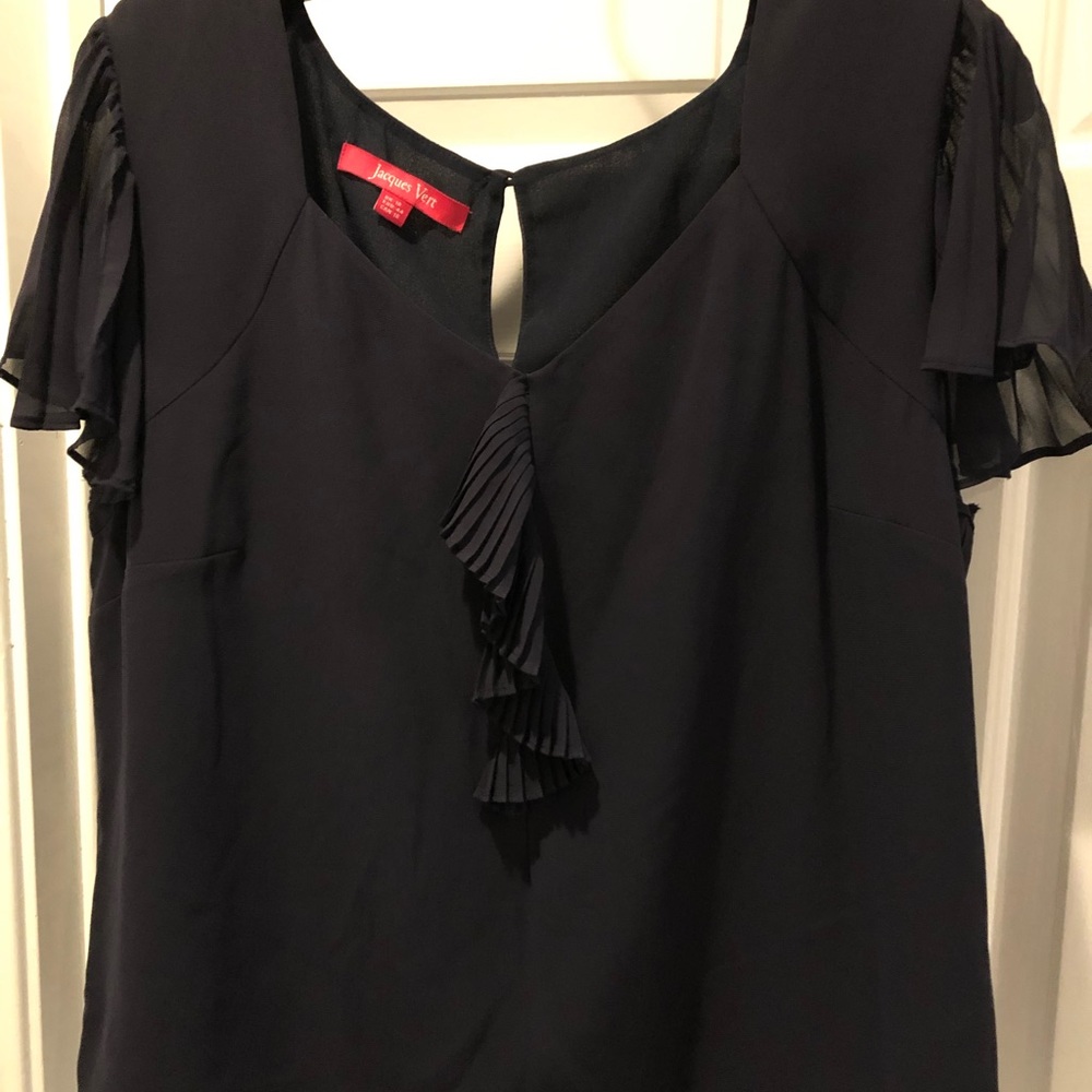 Jacques Vert Navy Blue Short sleeve blouse. Size Large.